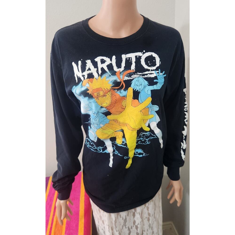 Naruto Shippuden Men's Long Sleeve Graphic Print T-Shirt Black Size M